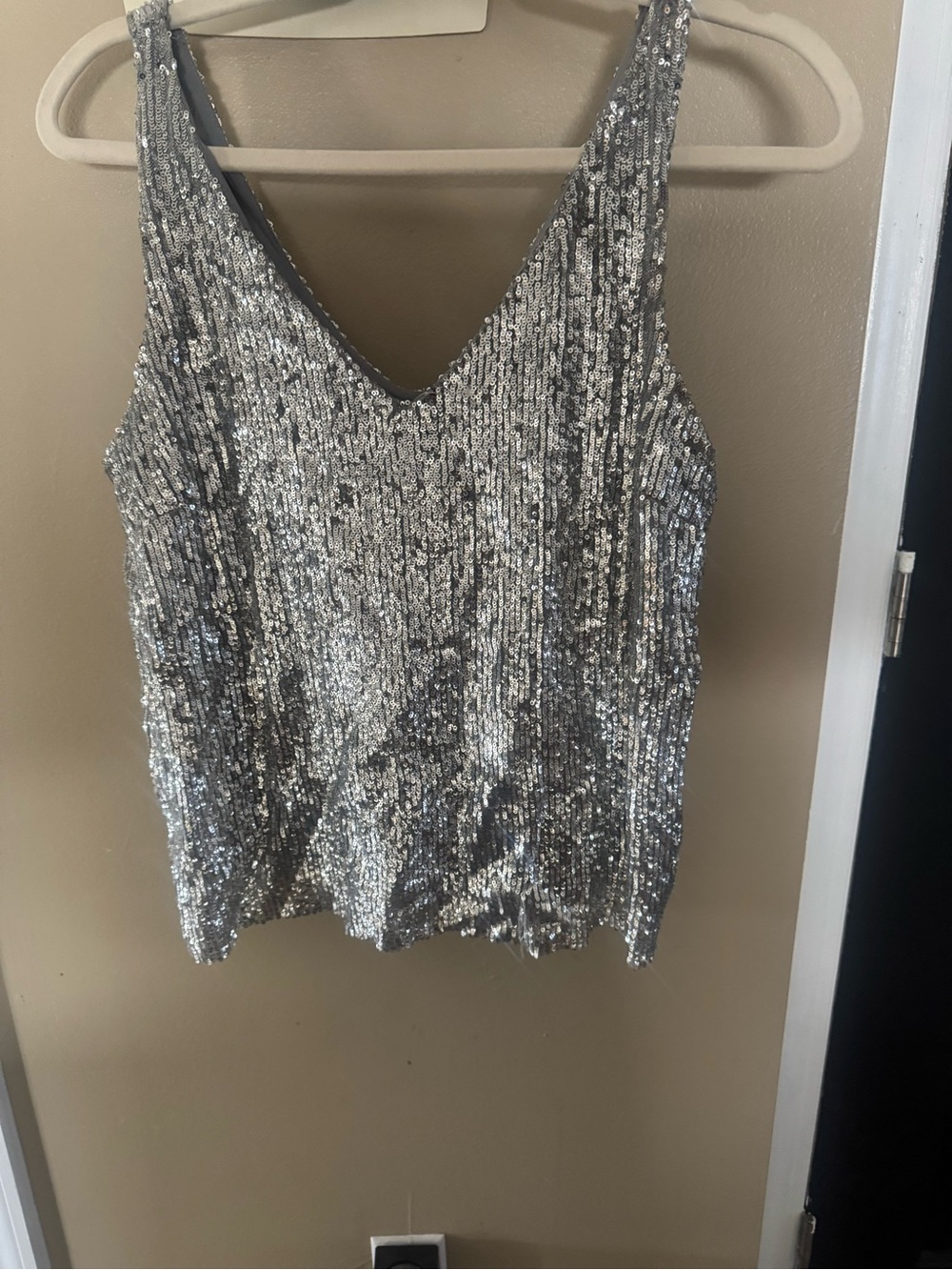 Women's Silver Sequin V-Neck Camisole Tank Top